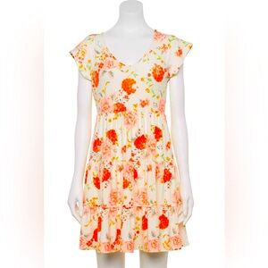 SO® Coral, Peach, and Orange Floral Babydoll Dress - Size XS